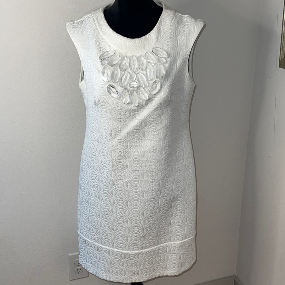 Sophia Christina white beaded tapestry fabric sleeveless shift dress Sz‎ 10